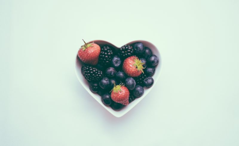heart shaped bowl of fruit