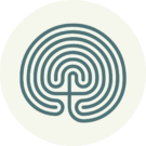 white circle with river blue prayer labyrinth
